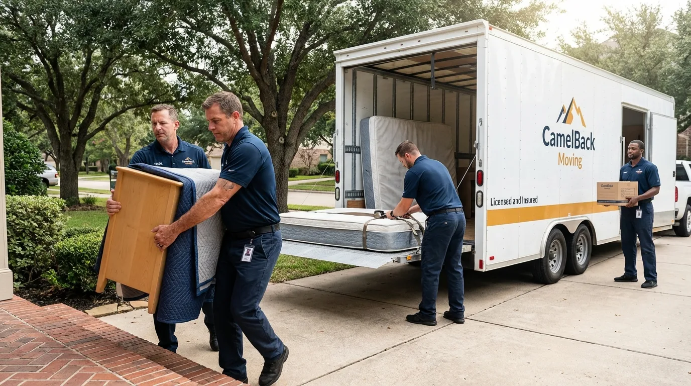 Crew loading residential truck for cross-state move from Framingham, MA